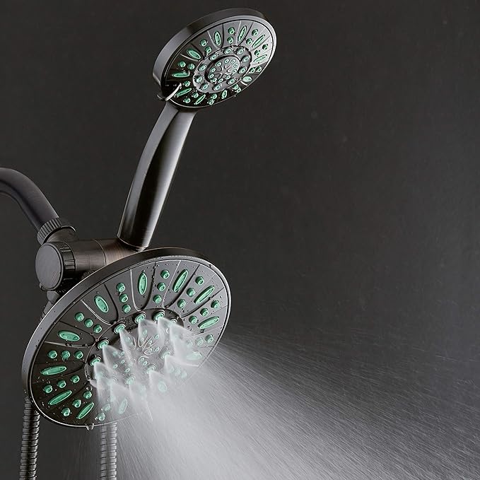AquaDance Antimicrobial/Anti-Clog High-Pressure 30-setting Rainfall Shower Combo, Microban Nozzle Protection from Growth of Mold, Mildew & Bacteria, Oil-Rubbed Bronze Finish/Coral Green Jets - Image 6
