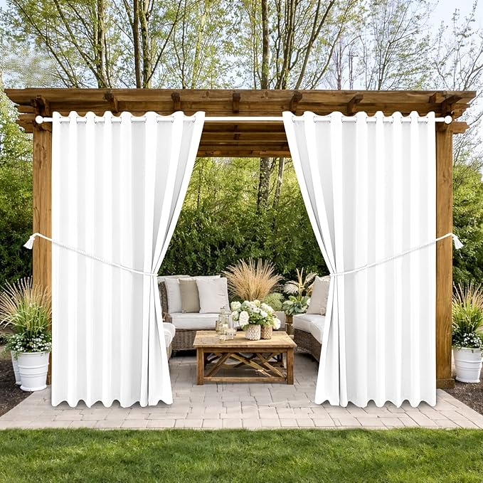 Waterproof Outdoor Curtain W105 x L108 - Grommet Top Sunlight Blocking Window Treatment Drapes Blackout Curtains for Home Bedroom Living Room Outdoor Patio Porch Pergola Cabana Gazebo (2 Panels) by DivaenCamino