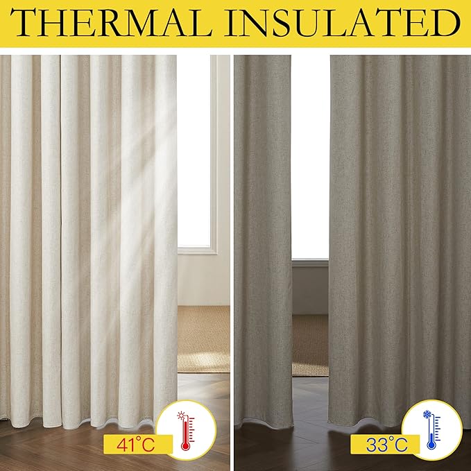 NICETOWN Natural 100% Blackout Linen Curtains 84 inch Long Burg for Living Room, 1 Pair, 62" Width Each Panel, Farmhouse Thick Completely Blackout Window Treatment Thermal Insulated Drapes - Image 5