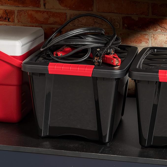 IRIS USA 19 QT Plastic Storage Box with Lid and Latches - 6 Pack - BPA-Free, Garage Organizing Solution, Durable Nestable Stackable Containers, Secure Pull Handle - Black - Image 4