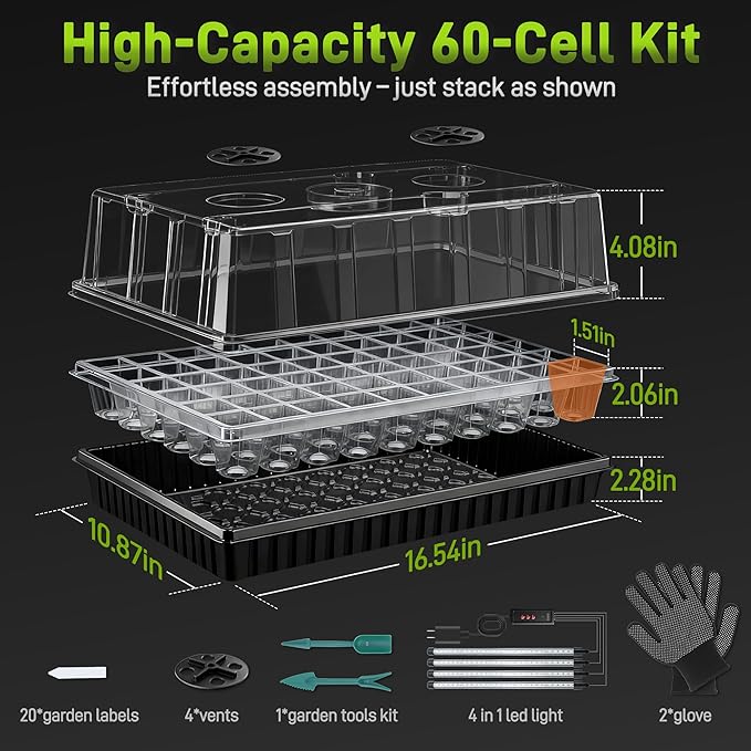 120-Cell Seed Starter Tray with Grow Light, Seedling Starter Trays with 4.08" Humidity Dome, Self-Watering Plant Germination Trays,Seed Starter Kit for Seeds Growing (Black) - Image 2