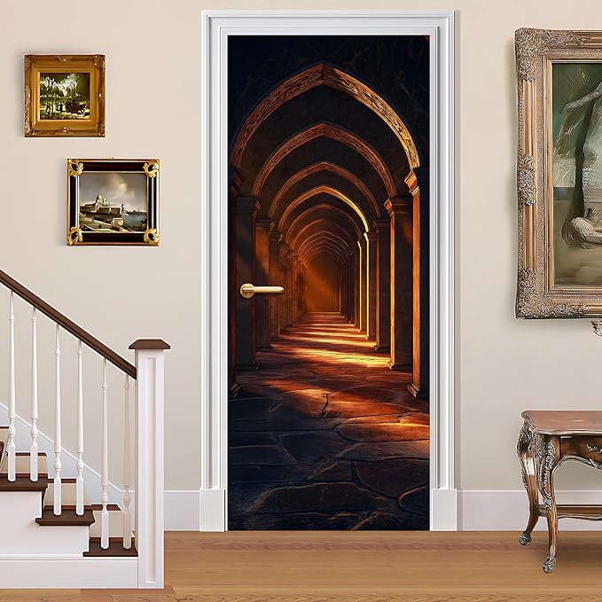 3D Door Decals Stickers, Peel Stick Wall Murals Vinyl Wallpaper Self-Adhesive Mural Door Covers Decorative for Furniture Home Decor Wrinkle-Resistant Waterproof by BVBOX