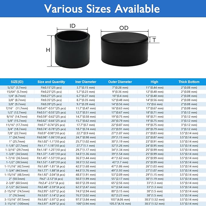 4 Pcs 1-15/16"(49 mm) Round Chair Leg Tips Caps, Silicone Rubber Furniture Leg Floor Protectors, Reduce Noise Folding Metal Chair Leg Cap Replacement for Bar Stool Leg Patio Indoor, Black - Image 8