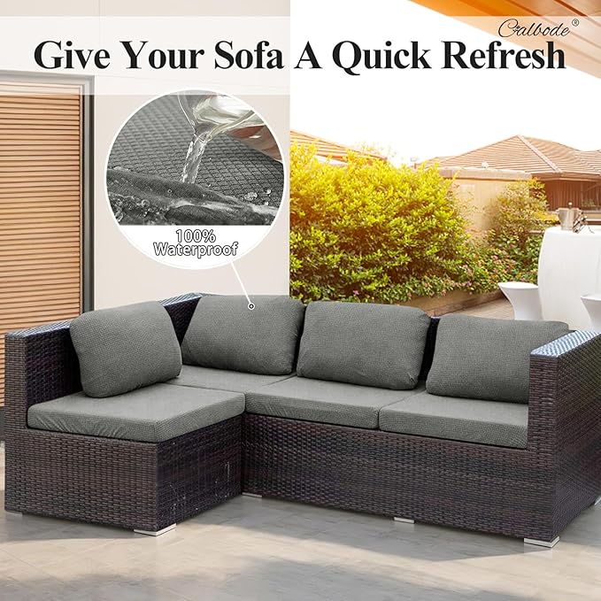 8Pcs Outdoor Stretch Cushion Covers,Waterproof Outdoor Chair Cushion Covers for Patio Furniture, Washable Jacquard Couch Covers Replacement for Patio Furniture(Grey, Cover Only) - Image 4