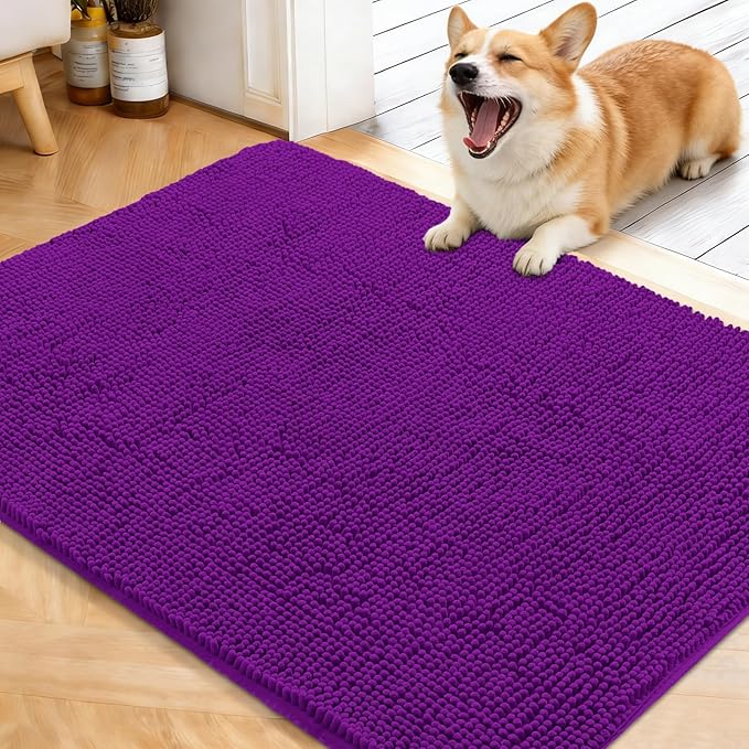 OLANLY Dog Door Mat for Muddy Paws 40x32, Absorbs Moisture and Dirt, Absorbent Non-Slip Washable Doormat, Quick Dry Chenille Mud Mat for Dogs, Entry Indoor Entryway Carpet for Inside Floor, Purple by OLANLY