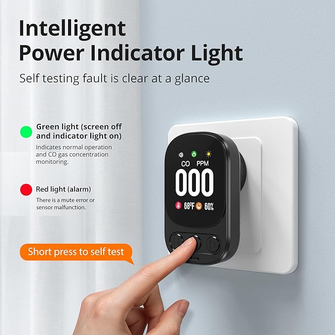 3-in-1 Carbon Monoxide Detectors INKBIRDPLUS Carbon Monoxide Detector Plug in for Travel with Temperature & Humidity Sensor Built-in, CO Gas Level Monitor Alarm for Kitchen, Accurate & Easy to Install - Image 5
