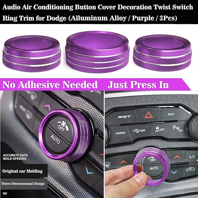 Auprite Climate Control Knob Covers for Challenger Accessories 2015-2023 2024, for Dodge Charger 2015-2023 2024, for Dodge Chrysler 300/300s 2015-2024,3Pcs Kit (Purple) - Image 4