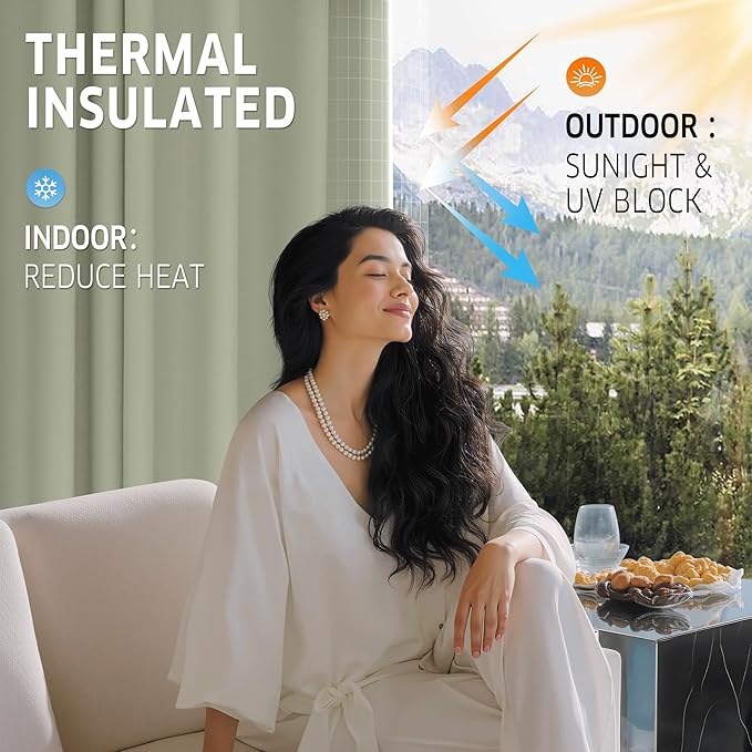 RYB HOME Outdoor Curtains for Patio Waterproof Tab Top Block Sunlight Thermal Insulated Privacy Assured Thick Outside Curtains for Porch, Pergola, Pool, W52 x L84, Sage Green, 1 Panel - Image 4