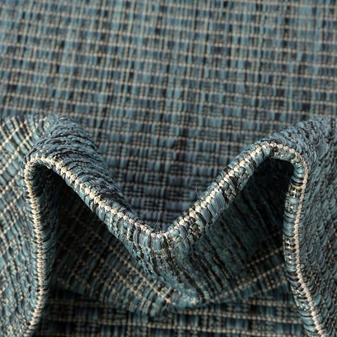 Unique Loom Collection Casual Transitional Solid Heathered Indoor/Outdoor Flatweave Area Rug (13' Round, Teal/Navy Blue) - Image 6