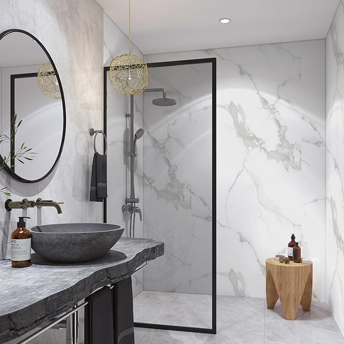 Marble Peel and Stick Waterproof Wall Paneling, 118" x 47" Carrara White Glossy Finish Self-Adhesive Backsplash Tile Vinyl Wall Panel for Kitchen Bathroom Wall Decor, Covers 38.75 Sq. Ft. - Image 7