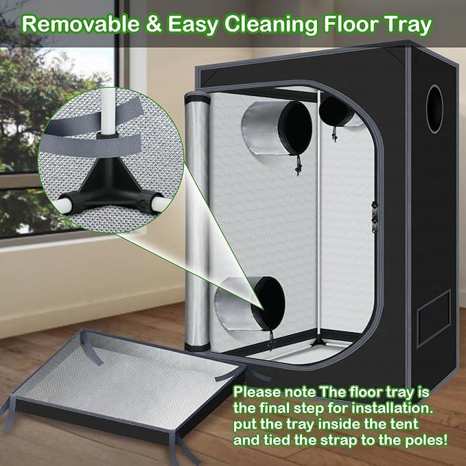 4x2 Grow Tent Plant Tent Dark Room, 600D Mylar Hydroponic 48"x24"x60" Grow Tent with Removable Floor Tray for Indoor Plant Growing - Image 6