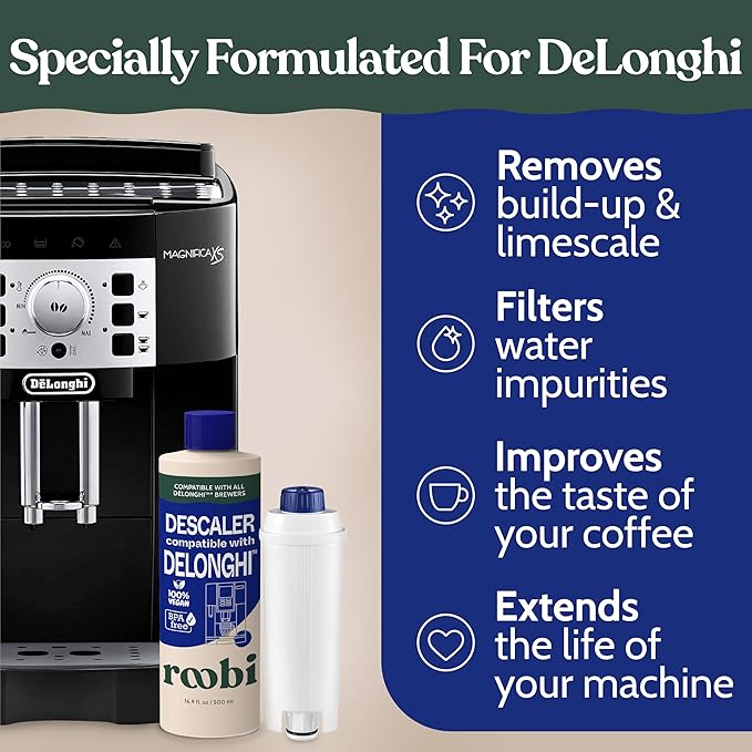 Roobi DeLonghi Compatible Cleaning Descaling Kit. Includes 1 Bottle of Descaling Solution and 4 DeLonghi Filters. Carbon Neutral DeLonghi Cleaner Descaler Kit. 1 Year Supply. - Image 4