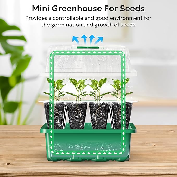 MIXC 10 Packs Seed Starter Tray Seed Starter Kit with Humidity Dome (120 Cells Total Tray) Seed Starting Trays Plant Starter Kit and Base Mini Greenhouse Germination Kit for Seeds Growing Starting - Image 4