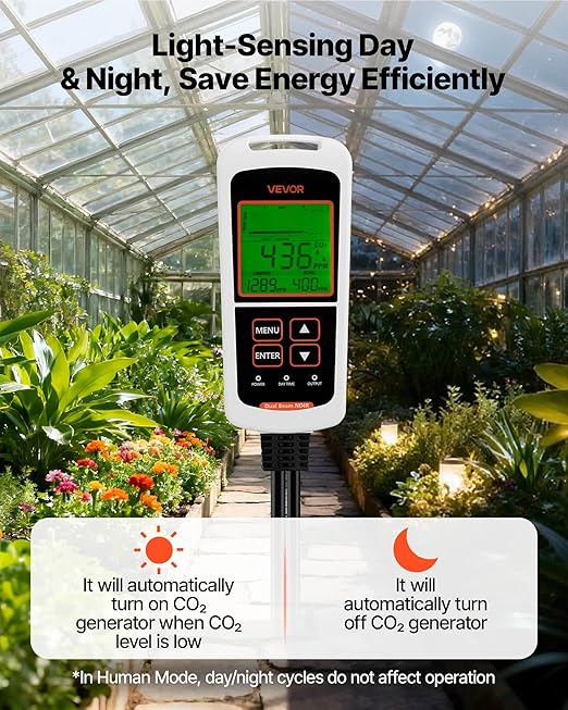VEVOR Carbon Dioxide Monitoring Controller, Dual Outlets CO2 Monitor & Controller, Carbon Dioxide Sensor Day and Night Detection Feature, NDIR CO2 Sensor for Greenhouse, Laboratories, Classrooms, Home - Image 4