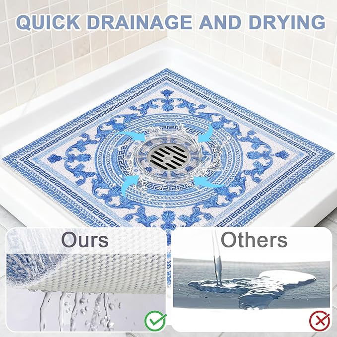 Square Shower Mat Non Slip: 24x24 Inch Extra Large Shower Mats with Drain Hole in Middle -Anti Slip Shower Mats for Inside Shower -Loofah Shower Floor Mat Bath Mat for Shower Stall Bathtub Elderly - Image 6