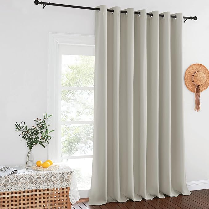 NICETOWN Extra Wide Blackout Sliding Door Curtains 95 inch Length - Grommet Insulated Curtain Light & Sound Blocking Drape for French Door/Patio Door (Natural, W100 x L95, 1 Panel) by NICETOWN