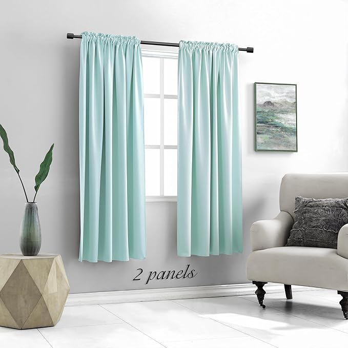 DONREN Aqua Blackout Curtains for Bedroom - Room Darkening Thermal Insulated Rod Pocket Curtains for Kids Room(52 x 72 Inch Length,1 Pair) - Image 5