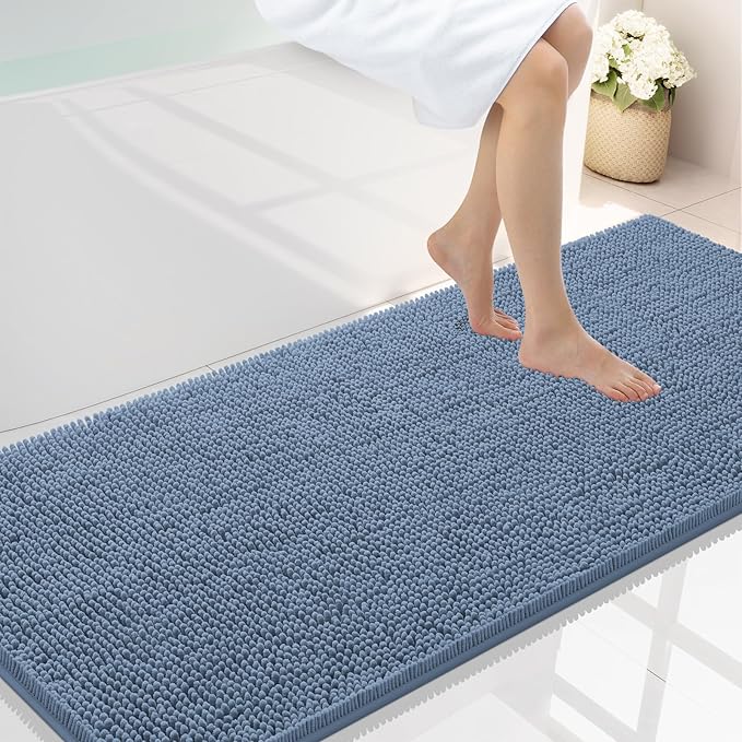 Smiry Luxury Chenille Bathroom Rugs 59x24, Extra Soft and Absorbent Shaggy Bath Mat, Machine Washable, Non-Slip Plush Carpet Runner for Tub, Shower, and Floor, Home Decor Accessories, Grayish Blue by Smiry