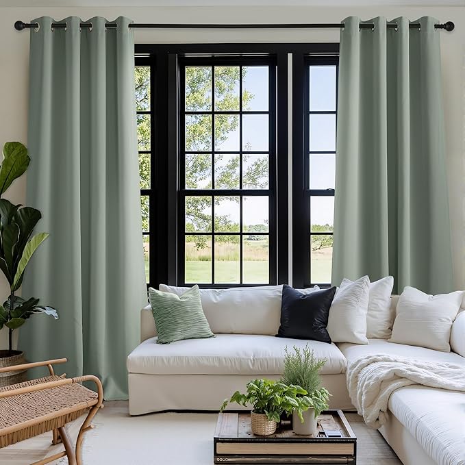 NICETOWN Room Darkening Draperies Curtains Panels, 2 Panels Sage Green W52 x L102 - Image 2