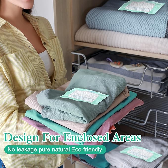 60 Pack Moisture Absorbers Dehumidifier Bags for Closet with 10 Pcs Hanging Hooks Clips Humidity Absorbers Deodorizer Unscented Humidity Absorber in Wardrobes for Bedroom Bathroom Kitchen - Image 5