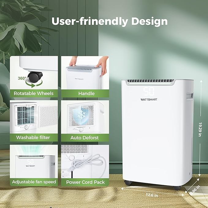 4,500 Sq.Ft Dehumidifier for Basement with Drain Hose, 50 Pint Dehumidifiers for Large Home with Three Operation Modes, Intelligent Humidity Control, 24HR Timer for RV, Bathroom, Bedroom - Image 9