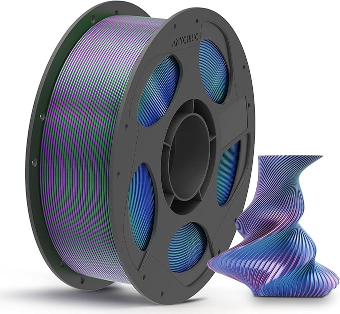 ANYCUBIC Silk Tri Color Pla Filament, 3-in-1 Chrome Coextrusion Color Change 3D Printer Filament 1.75mm Dimensional Accuracy +/- 0.02mm, Silk Texture, 1KG Reusable Spool (2.2 lbs), Blue Green Purple by ANYCUBIC