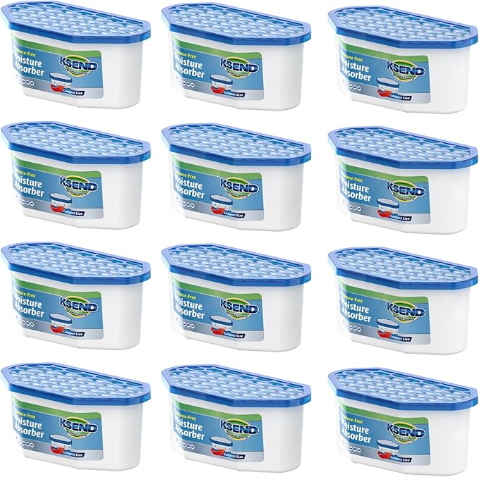 Moisture Absorbers, 12 Pack, Compact Dehumidifier for Closet, Efficient Humidity Absorber Boxes, Moisture Absorber for Closet, Odor Eliminator with Fragrance Free, Blue, 6.4oz, 300ml by Ksend