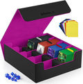 Mlikero Card Deck Case, 2400+ Trading Card Storage Box with 10 Colorful Dividers and 4 Foam Stoppers, Leather Magnetic Closure Commander Deck Box Fit for MTG, TCG (4 Rows, Black&Purple) by Mlikero