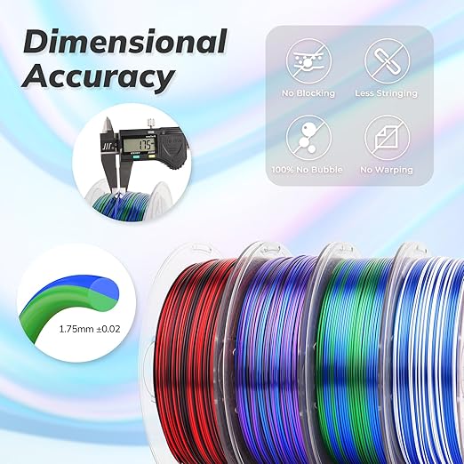 AMOLEN Silk PLA 3D Printer Filament Bundle, Shiny PLA Filament 1.75mm Multicolor Rainbow Pack, Fast Color Change PLA 3D Printing Filament for Most FDM 3D Printer, 1KG X 4 Spools - Image 5