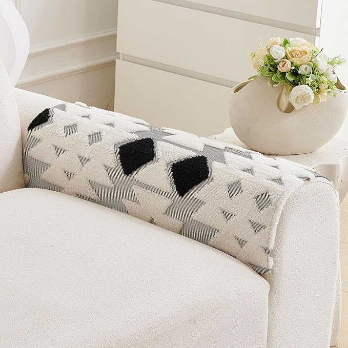 Boho Plush Couch Covers for Sofa Washable, Fuzzy Soft Couch Cover for Sectional Sofa, Non Slip Jacquard Sofa Cover Furniture Protector for Kids, Pets (Black,36"x36") - Image 3