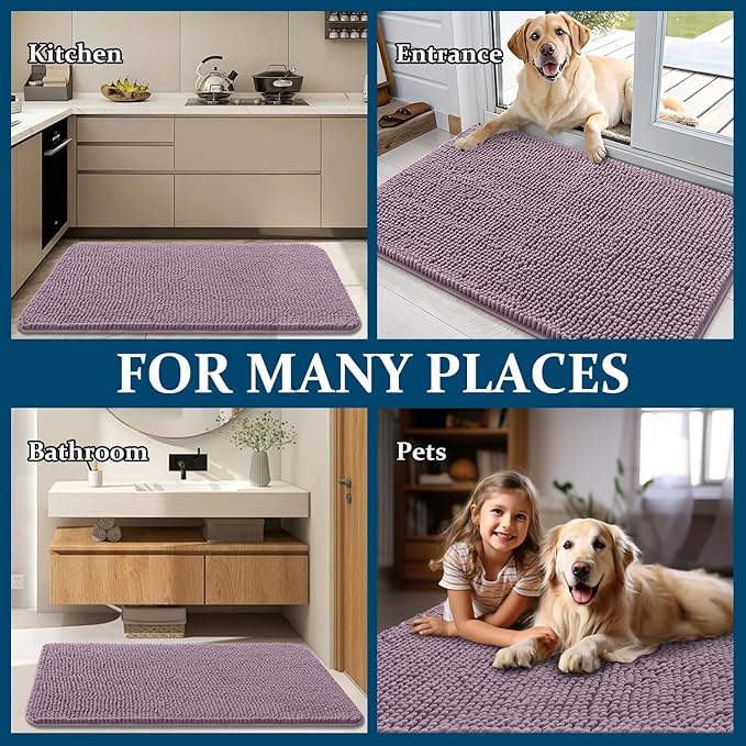 OLANLY Dog Door Mat for Muddy Paws 40x32, Absorbs Moisture and Dirt, Absorbent Non-Slip Washable Doormat, Quick Dry Chenille Mud Mat for Dogs, Entry Indoor Entryway Carpet for Inside Floor, Deep Plum - Image 8