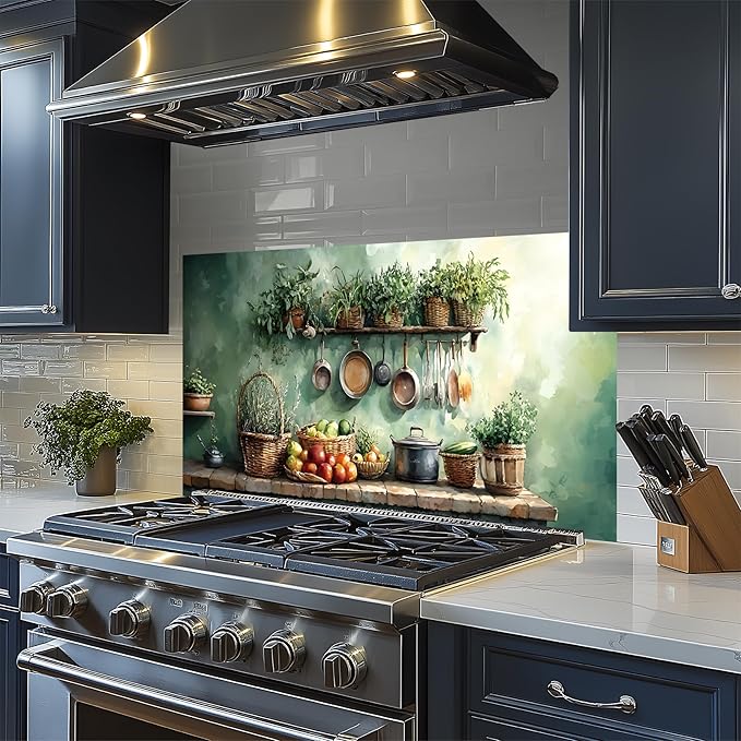 NYZE Kitchen Backsplash Stickers Waterproof Stove Backsplash Protector, 30 X 16 inch Removable Kitchen Wallpaper with Wall Art Decor for Stove Cooking Area(Kitchen Shelf) - Image 5