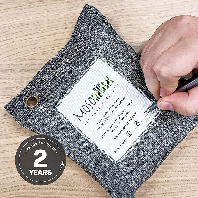 Moso Natural Air Purifying Bag 500g (2 Pack) Premium Bamboo Charcoal Odor Absorber for Home, Bedroom, Kitchen, Basement | Unscented Pet Odor Eliminator | Large Charcoal Deodorizer Bag Covers 250sqft - Image 8