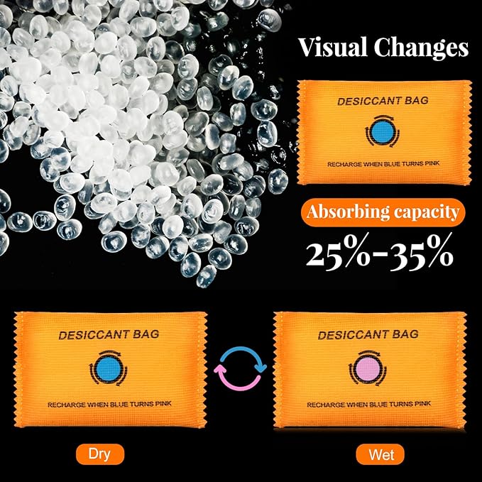 5 Packs 100g Rechargeable Desiccant Moisture Absorbing Bag for Storage Bin Silica Gel Dehumidifier Bag Reusable Indicating Desiccant Packet for Car Home Closet - Image 3