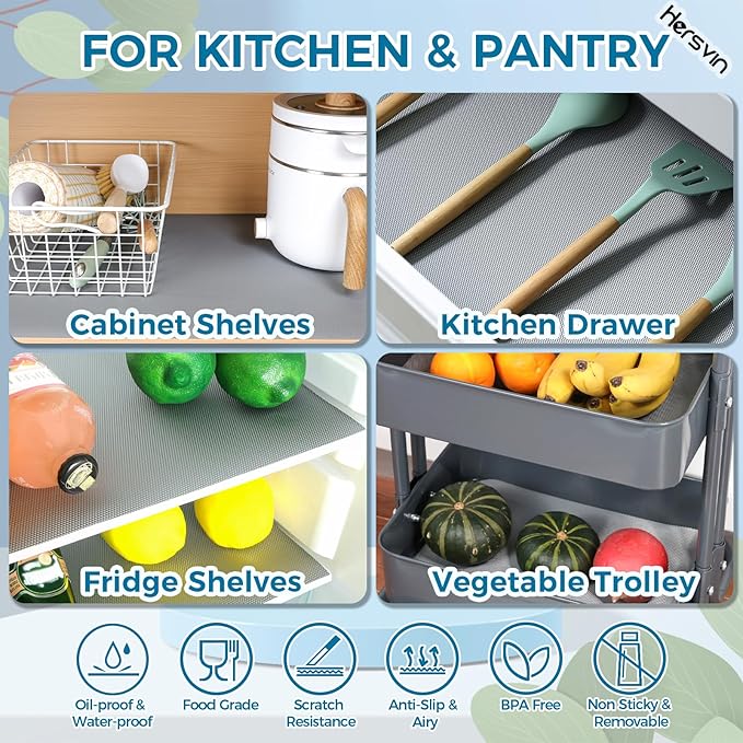 Hersvin Shelf Liner, 24" x20' Non-Adhesive Drawer Liners EVA Kitchen Cupboard Cabinet Covering Undersink Mat Washable Fridge Lining Paper (Gray/Diamond) - Image 7