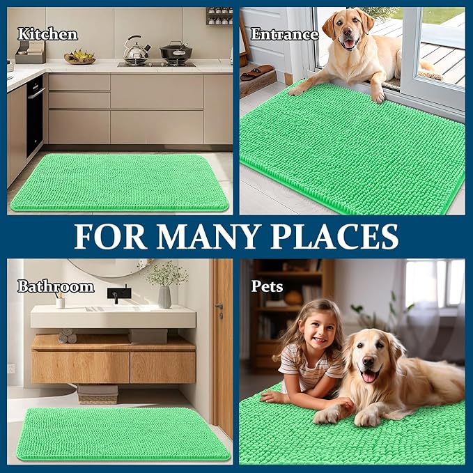 OLANLY Dog Door Mat for Muddy Paws 30x20, Absorbs Moisture and Dirt, Absorbent Non-Slip Washable Doormat, Quick Dry Chenille Mud Mat for Dogs, Entry Indoor Entryway Carpet for Inside Floor, Mint Green - Image 8