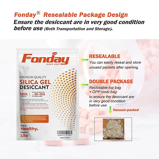 50g x 10 packs Fonday Rechargeable Silica Gel Desiccant Packets Food Grade Fast Reactivate Desiccant Bags Moisture Indicating Orange to Green - Image 7