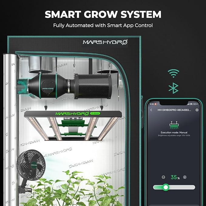 Mars Hydro 3x3 Smart Grow Tent Kit Complete System,FC-E3000 APP Control Dimmable 1184Pcs LED Grow Light,1680D High Reflective Mylar,with Smart WiFi Control Ventilation System,10 Speed Clip Fan - Image 5
