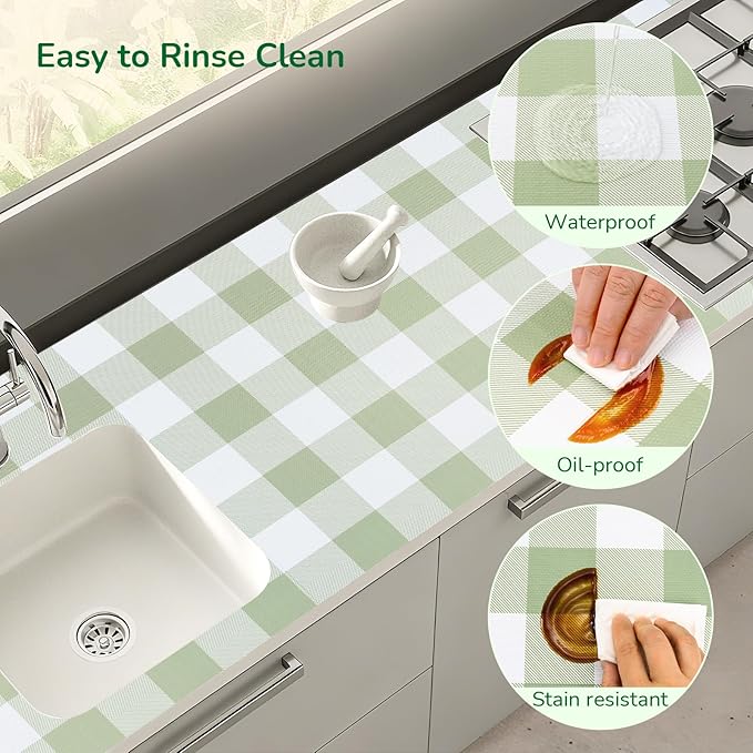 Practical Gingham Green Shelf Liner, Non-Adhesive Drawer Liner Non-Slip Cabinet Liner for Kitchen, Pantry, Cupboard, Tool Box, Bathroom Organizing (17.5" x20ft) - Image 4