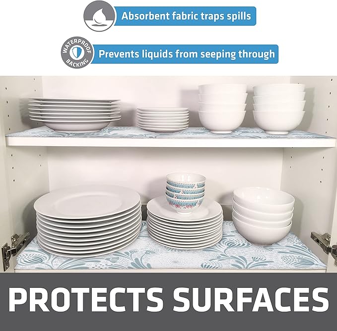 Drymate Premium Luxury Shelf & Drawer Liner, Thick Cushioned Fabric, Non-Adhesive, Absorbent, Waterproof, Slip-Resistant, Liners for Kitchen Cabinets, Cupboards (USA Made)(12”x59”)(2-Pack)(Light Blue) - Image 2