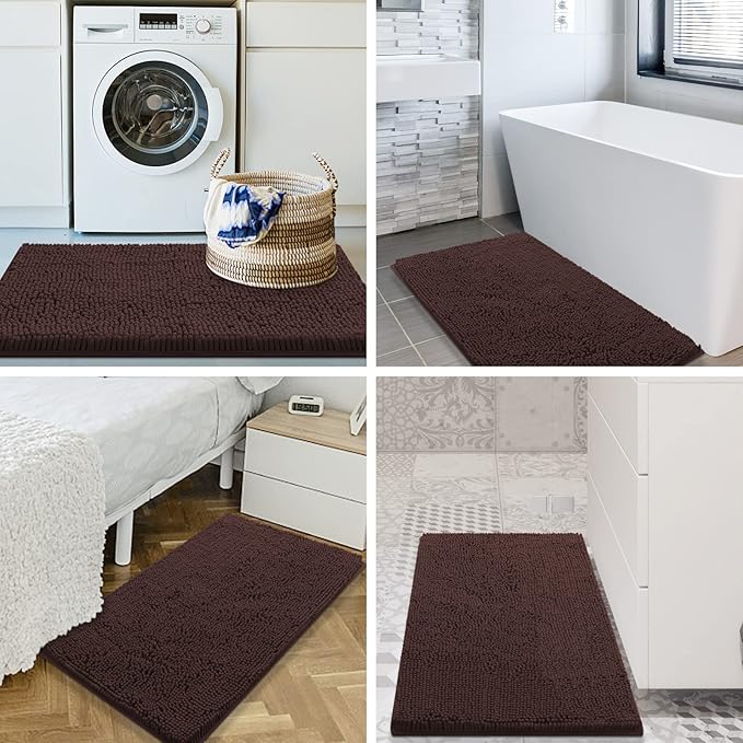 Smiry Luxury Chenille Bathroom Rugs 45x27, Extra Soft and Absorbent Shaggy Bath Mat, Machine Washable, Non-Slip Plush Carpet Runner for Tub, Shower, and Floor, Home Decor Accessories, Brown - Image 9