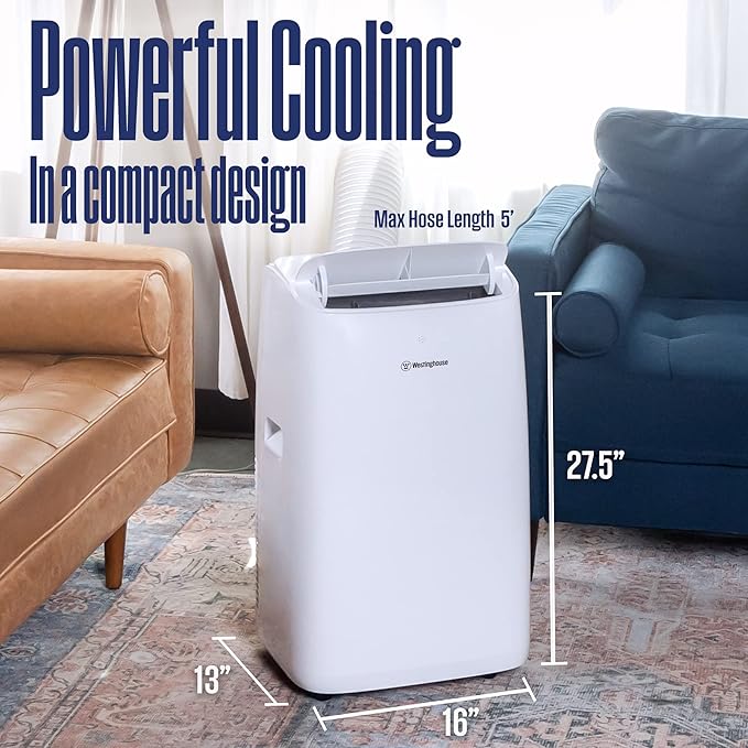 Westinghouse 14,000 BTU Air Conditioner Portable For Rooms Up To 700 Square Feet, Portable AC with Home Dehumidifier, Smart App, 3-Speed Fan, Programmable Timer, Remote Control, Window Kit, White - Image 9
