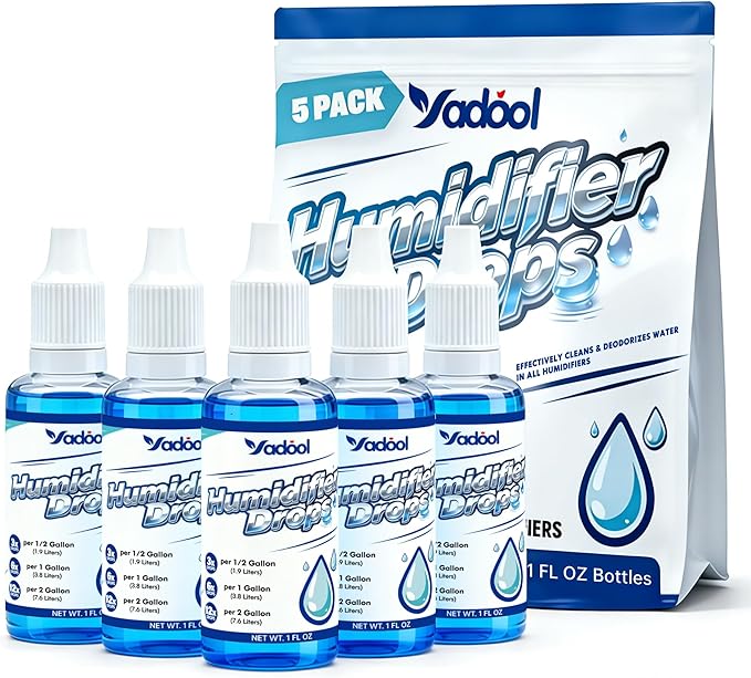 [5 Pack] Humidifier Cleaner Drops, Humidifier Water Treatment Cleaning Solution for All Makes & Models - Slows Buildup & Scaling - Deeply Cleans & Deodorizes Water - 500+ Day Supply by YadoolAll-PurposeCleaners
