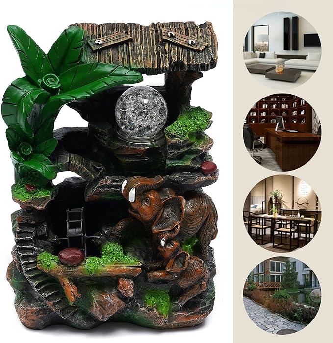 Tabletop Rockery Fountain Indoor Waterfall Bonsai Desktop Mini Rockery Water Fountain with Automatic Pump and LED Light, Home Office Bedroom Humidifier Desk Decorate (Style 12) - Image 3