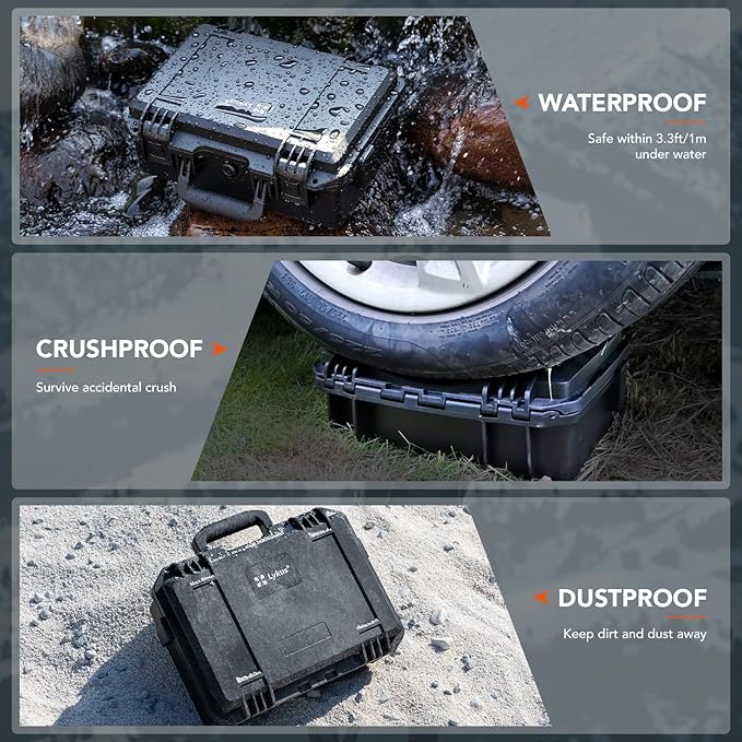Lykus HC-3010 Waterproof Hard Case with Customizable Foam Insert, Interior Size 11.81x7.87x4.72 in, Suitable for Pistol, Camera, Lens, Drone, Mic, Flashlight, Electronics, Tools, and More - Image 5