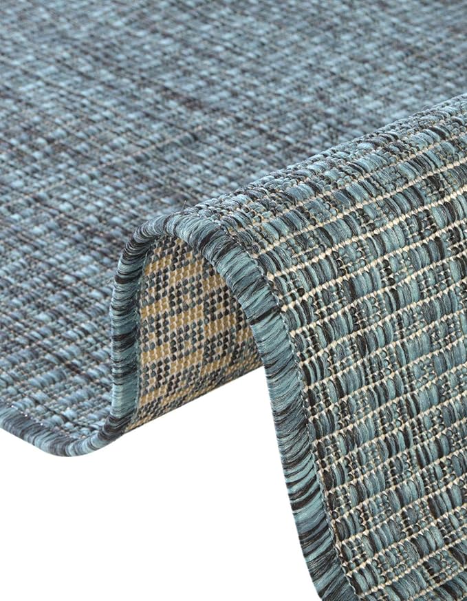 Unique Loom Collection Casual Transitional Solid Heathered Indoor/Outdoor Flatweave Area Rug (13' Round, Teal/Navy Blue) - Image 7