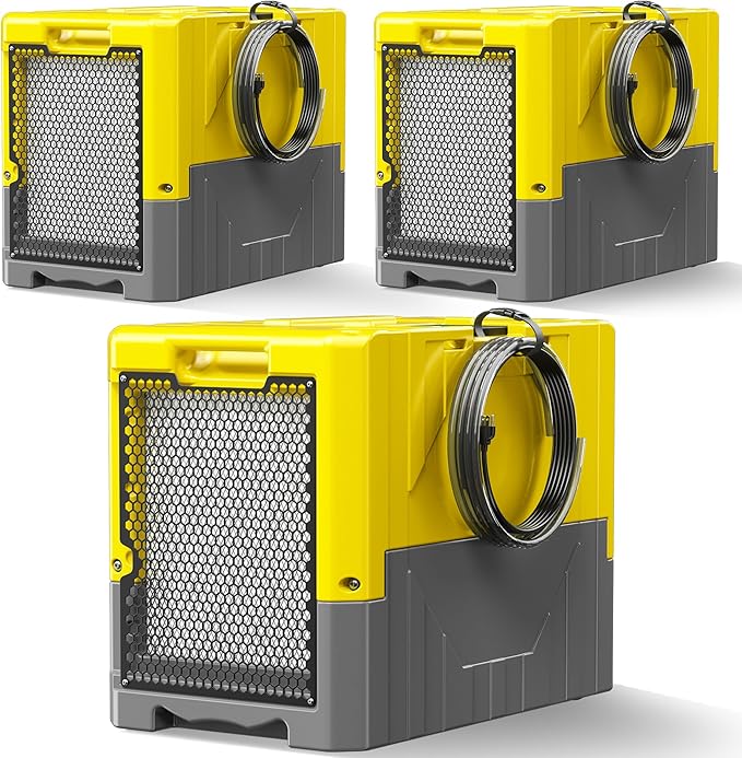 190PPD Commercial Dehumidifier with Pump for Basement-6000Sq.Ft. Warehouse, Large Space Crawl Space Dehumidifier for Efficient Water Damage Restoration-Auto Defrost, Memory Starting, Yelow-3PC by POXURIO