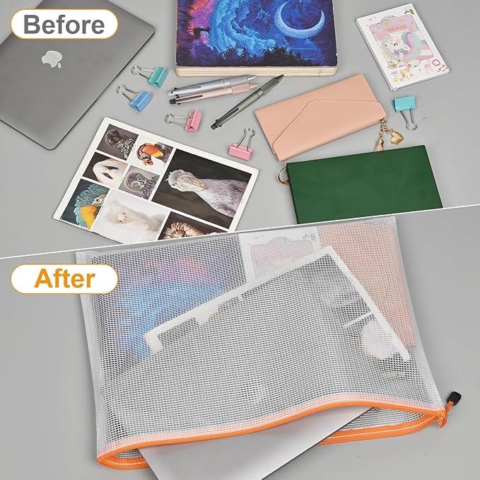 12 Pack A3 Mesh Zipper Pouch Bags, Waterproof Zipper Pouches for Puzzle Storage, Board Game Storage, Travel, Office and Home Organize - Image 6