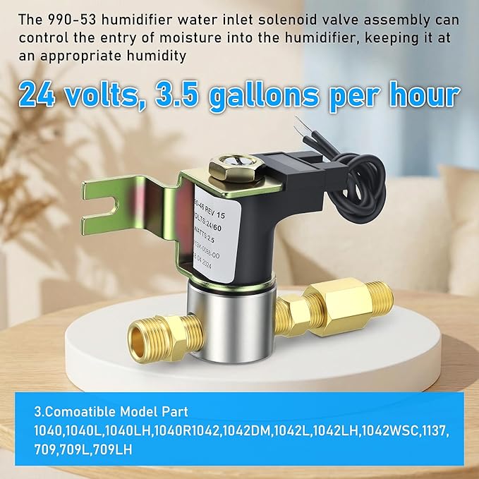 990-53 Humidifier Solenoid Vavle Assembly, Humidifier Water Valve 24 Volts Compatible with GeneralAire 1042 1042L 1042LH 1137 | 3.5Gallon/hr by TOMOON - Image 4