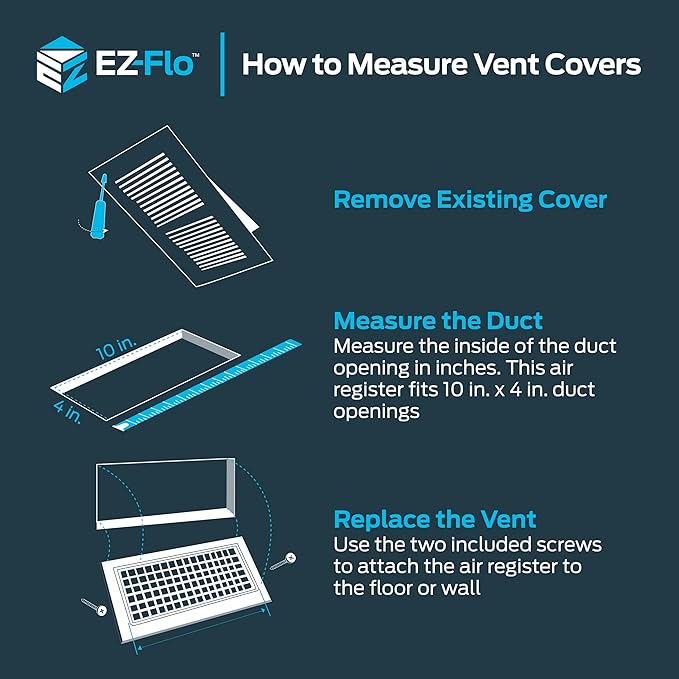 EZ-FLO 10 x 4 Inch (Duct Opening) Air Vent Cover for Wall or Ceiling, Two-Way Ventilation Register, Solid Steel HVAC Register Cover, White, 61609 (Pack of 2) - Image 7